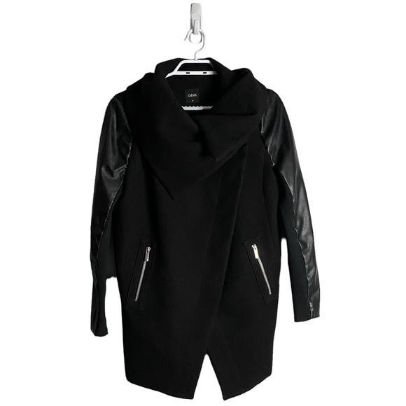 Oasis Women's Black Cape Leather Coat - Picture 1 of 11